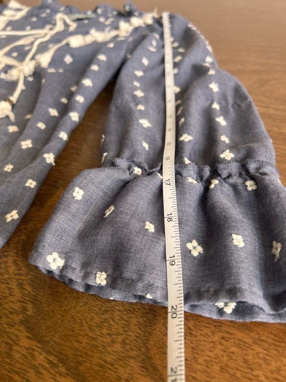 Maeve Anthropologie Boho Blouse XS Blue Embroidered Tassel Tie Top Small Flaw - Picture 9 of 10